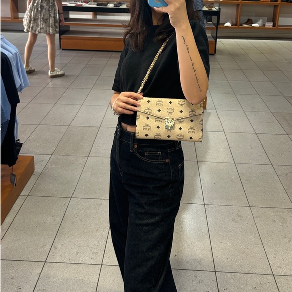 MCM New Patricia Logo Visetos Monogram Soft beige & Black Crossbody Bag - Picture 7 of 7